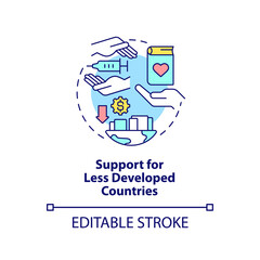 Support for less developed countries concept icon. International fight against covid abstract idea thin line illustration. Isolated outline drawing. Editable stroke. Arial, Myriad Pro-Bold fonts used