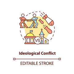 Ideological conflict concept icon. Lack of international cooperation problem abstract idea thin line illustration. Isolated outline drawing. Editable stroke. Arial, Myriad Pro-Bold fonts used