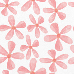 seamless pink watercolour flowers pattern on paper background , greeting card or fabric