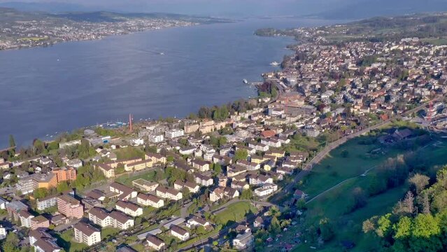 Time lapse over Horgen on Lake Zurich in Switzerland from the air