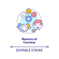 Manners of courtesy concept icon. Social norms. Etiquette category abstract idea thin line illustration. Isolated outline drawing. Editable stroke. Arial, Myriad Pro-Bold fonts used