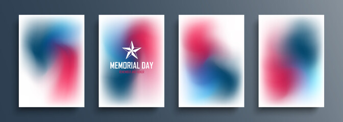 Set of United States blurred backgrounds with american flag blurred gradient colors. US Memorial Day. Templates for posters, banners, flyers and greeting cards. Vector illustration.