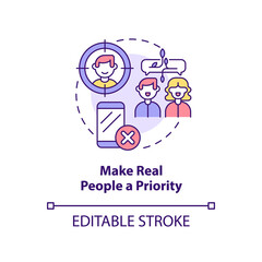 Make real people priority concept icon. Internet communication. Netiquette rule abstract idea thin line illustration. Isolated outline drawing. Editable stroke. Arial, Myriad Pro-Bold fonts used