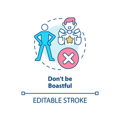Obraz premium Do not be boastful concept icon. Be modest and humble. Basic etiquette rule abstract idea thin line illustration. Isolated outline drawing. Editable stroke. Arial, Myriad Pro-Bold fonts used