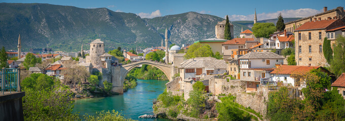 Fototapeta na wymiar Panoramic View of Mostar at a sunny summer day