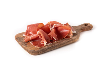 Spanish serrano ham on cutting board isolated on white background - obrazy, fototapety, plakaty