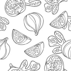 Seamless pattern with figs and leaves on white background.