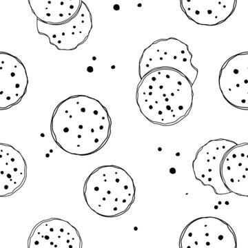 Hand drawn cookie pattern. Simple cute cookie flat  seamless pattern. Background for gift wrapping paper, fabric, clothes, textile, surface textures, scrapbook.
