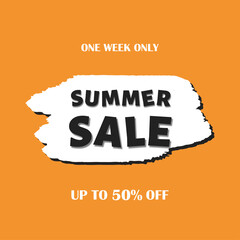 Summer sale banner with watercolor brush stroke on yellow background