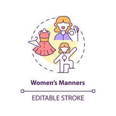 Women manners concept icon. Elegant and strong woman. Social etiquette abstract idea thin line illustration. Isolated outline drawing. Editable stroke. Arial, Myriad Pro-Bold fonts used