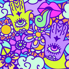 psychedelic hippie style seamless vector pattern