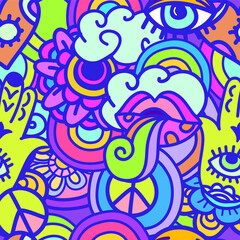 Obraz premium psychedelic hippie colorful seamless vector pattern