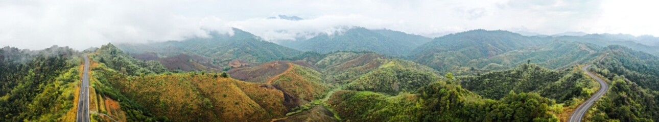 Aerial view of Curvy road number 3 in the mountain of Pua district, Nan province, Thailand