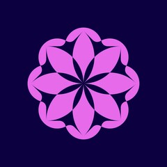 Simple design of green flowers isolated on a beautiful dark purple background, suitable for decorative ornaments, logos, icons, templates, etc.