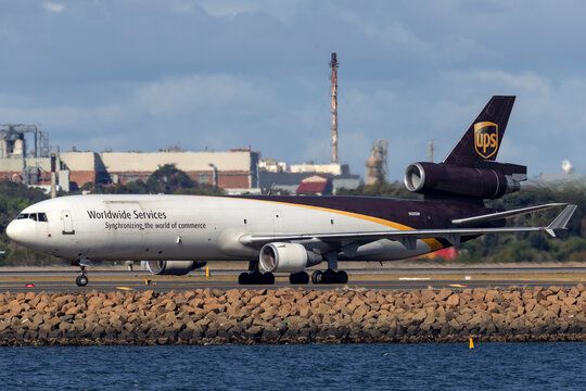 Sydney, Australia - October 8, 2013: United Parcel Service (UPS) McDonnell Douglas MD-11F cargo aircraft at Sydney Airport.
