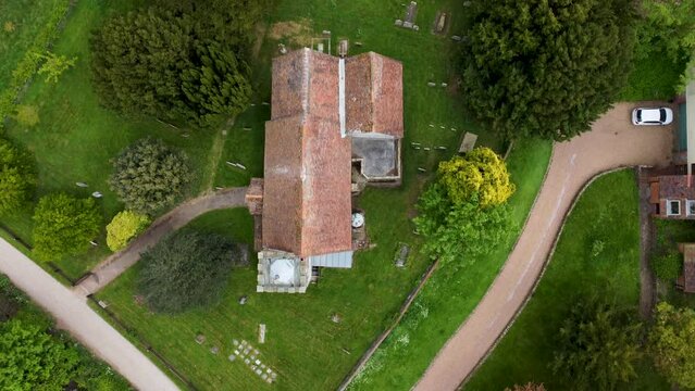 Birds ee view of a village church in Nackington near Canterbury England