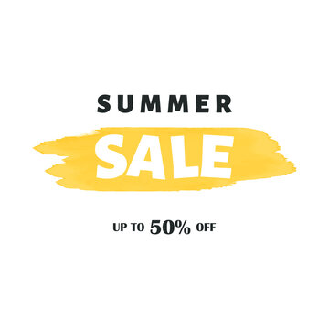 Summer sale banner with watercolor brush stroke on white background