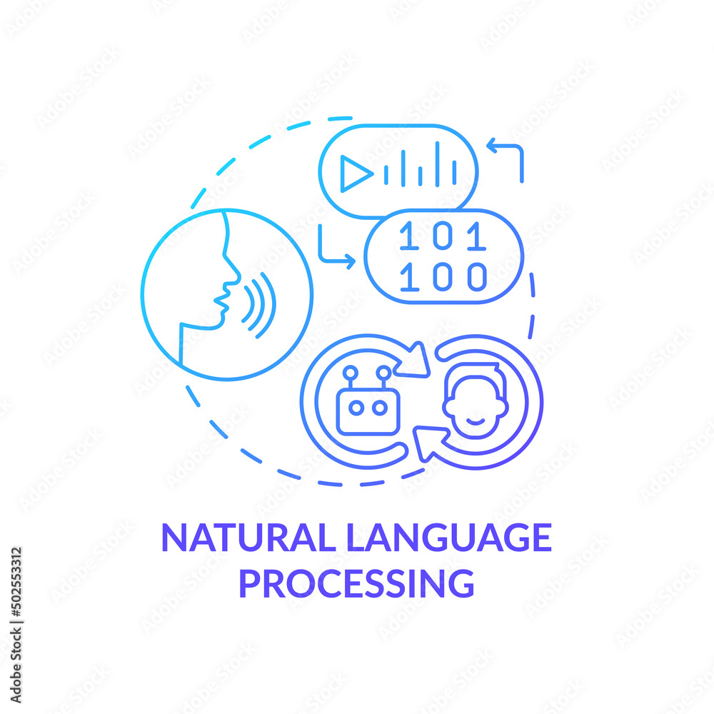 Wall mural natural language processing blue gradient concept icon. communication. field of machine learning abs