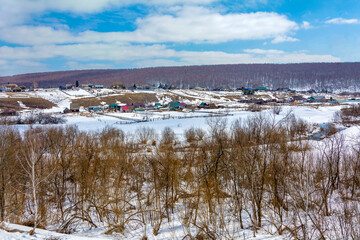 Panoramic view of the village of Ust-Khmelevka and the valley of the Bolshaya Podikova river