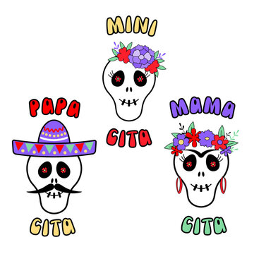 Mama Cita, Papa Cita, Mini Cita Mexican Family. Cinco De Mayo Holiday Poster, Banner. Vector Illustration.