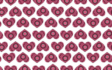 Seamless Pattern vector illustration with hand drawn pink hearts