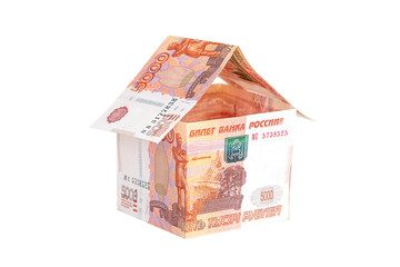 A house made of rubles, isolated on a white background