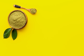 Japanese beverage - matcha tea powder with green leaf