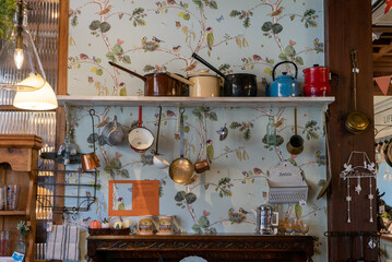 Fototapeta na wymiar Cute retro kitchen utensils in European style