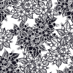 Vector illustration. Rosehip flowers, card for you, Handmade, line art style, light  background, seamless pattern