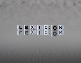 lexicon word or concept represented by black and white letter cubes on a grey horizon background stretching to infinity