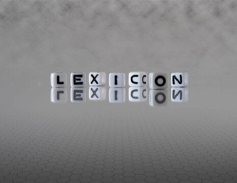 lexicon word or concept represented by black and white letter cubes on a grey horizon background stretching to infinity