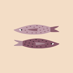 Cute spotted fishes hand drawn vector illustration. Funny isolated character for logo or icon in flat style. 