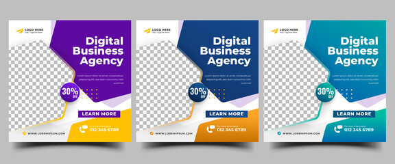 Set of Business agency social media post template. Usable for social media post, banner, and web - obrazy, fototapety, plakaty