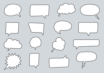 Obraz premium Hand drawn set of speech bubbles isolated on grey background. Vector illustration.