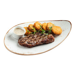 Isolated portion of grilled beef steak on white background