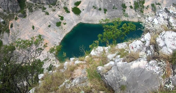 Top view of beaytiful Red FreshwaterKarst Lake Crveno Jezero in Croatia. Nature