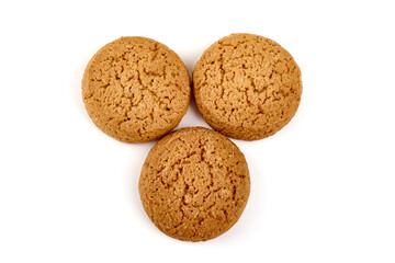 Oatmeal cookies, isolated on white background, top view.