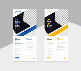 Fitness gym social dl flyer or unique rack card vector design.