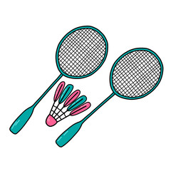 Badminton rackets with shuttlecock on white background