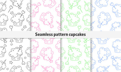 Seamless cupcake line pattern. Food