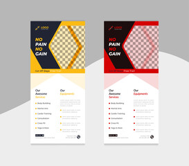 Fitness gym social dl flyer or unique rack card vector design.