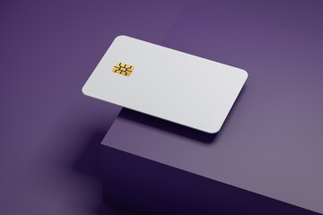 Credit card mockup on lilac background.