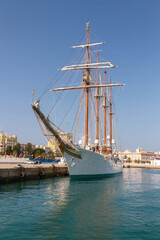 Sailing ship Juan Sebastian Elcano in the port of Cadiz, Spain 