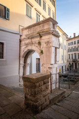 The so called Arco di Riccardo, an ancient roman arch, Trieste Italy