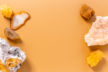 Shiny stones set of natural crystal minerals, closeup