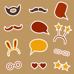A set of doodle stickers for a photo booth for a party. Isolated vector elements.