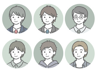 若い男性の斜め向き丸アイコンセット
