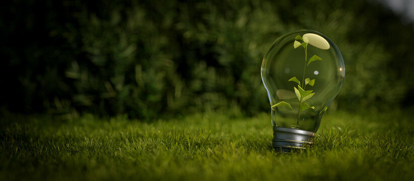 Light Bulb lamp saving energy ecology concept banner background 3d render