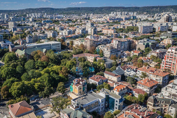 Naklejka na ściany i meble Aerial drone view of Varna city, Bulgaria
