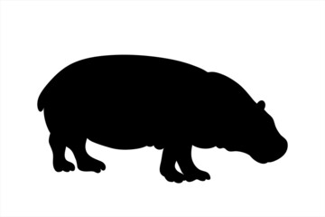 Vector silhouette of hippopotamus. Symbol of wild animal of Africa and zoo.